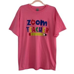 Pink Zoom Teacher Graphic Short Sleeve T-shirt Large